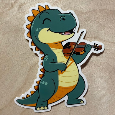 Cute Dinosaur Playing a Violin/Fiddle Sticker: Fiddlesaurus