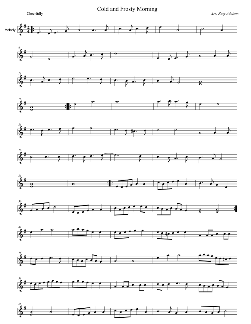 Cold and Frosty Morning Violin Sheet Music - Arranged by Katy Adelson
