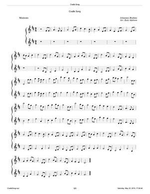 Cradle Song (Brahm's Lullaby) Violin Duet Sheet Music - Arranged by Katy Adelson