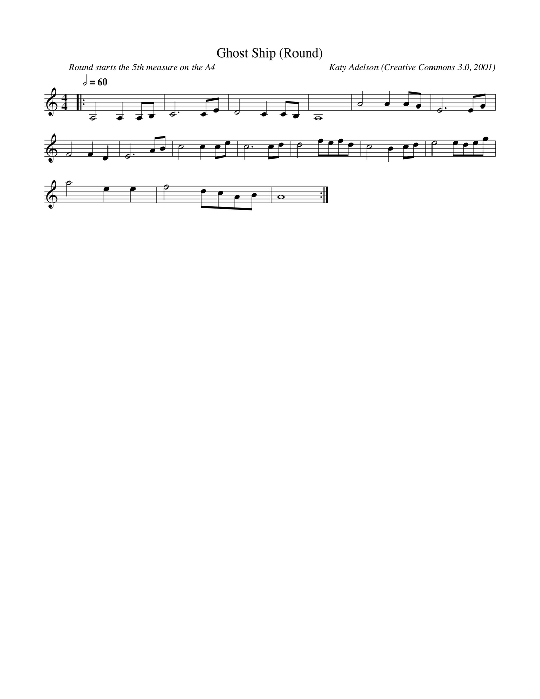Ghost Ship (Round) Violin Sheet Music by Katy Adelson