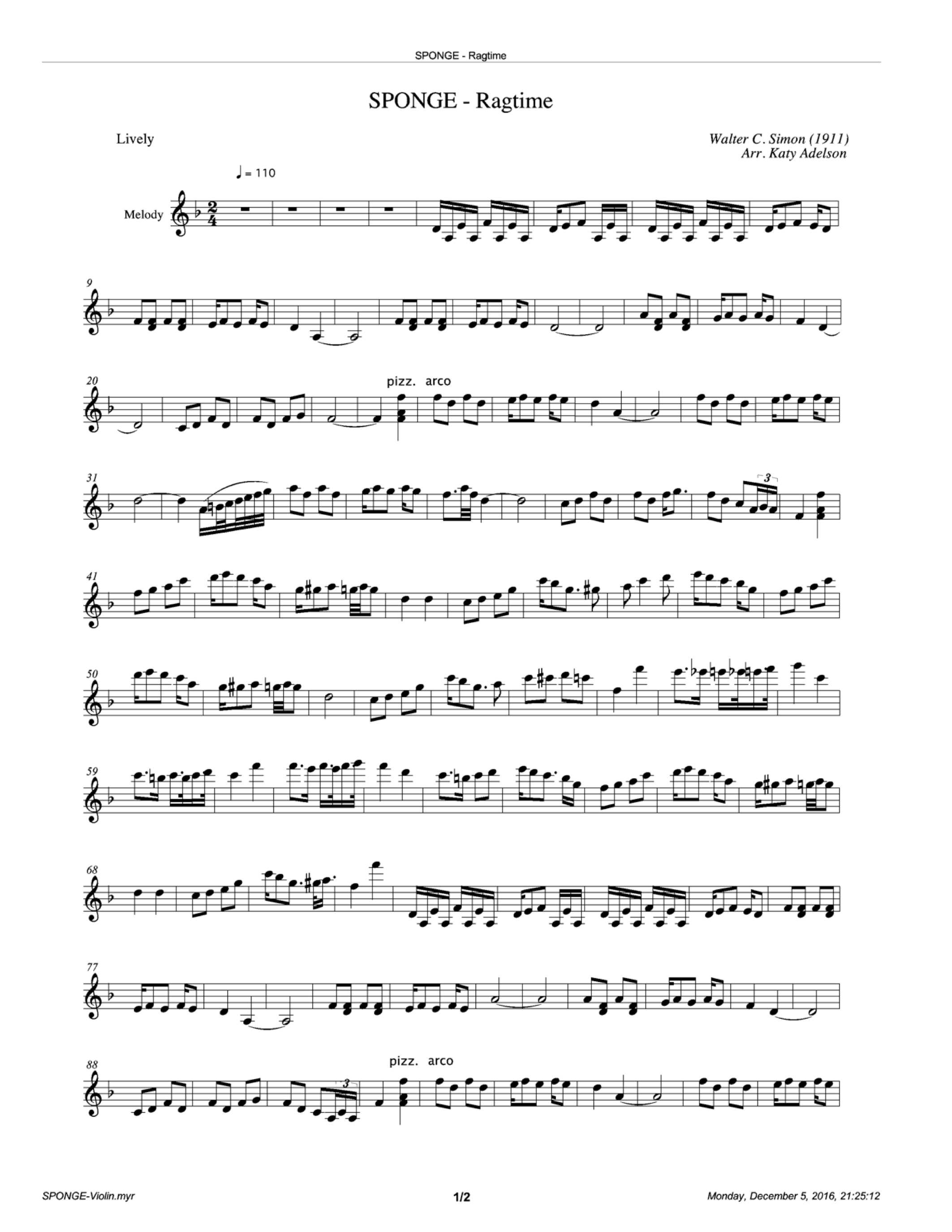 SpongeBob Squarepants Theme Song Sheet music for Violin (Solo